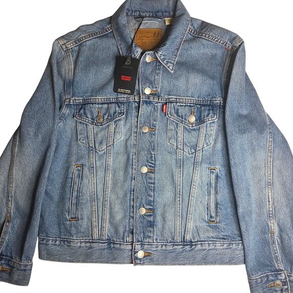 Women's Levi's Denim Ex-Boyfriend Trucker Jean Jacket Long Sleeve Size Medium - Picture 2 of 11